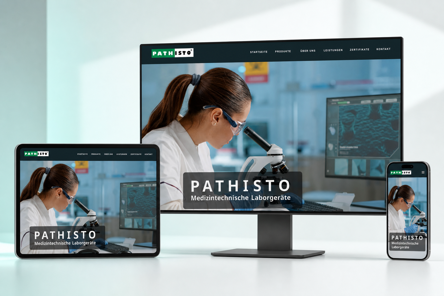 Pathisto-Website als professionelles Desktop-, Tablet- und Smartphone-Mockup