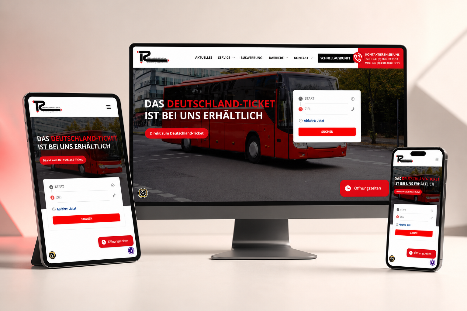 Responsive Website der Regionalbus-Gesellschaft auf Desktop, Tablet und Smartphone
